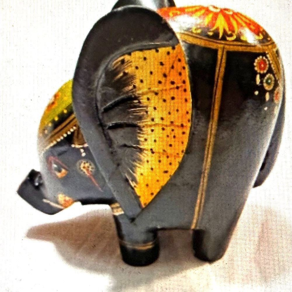 Handpainted Black Wood Elephant Made in India Multicolor